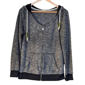 Roxy Charcoal and Black Zip-Up Hoodie Women's XL Casual Y2k Grunge Skater